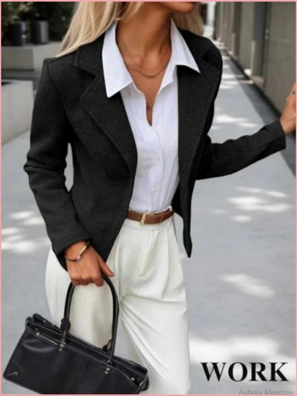 Cropped Tweed Blazer Jacket - Notch Lapel Business Casual